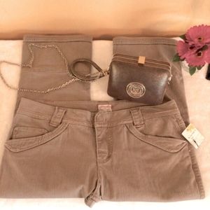 RARE NWT Free People Capri Tan Khaki Pants w/ Orange stitching Size 12 Low Rise